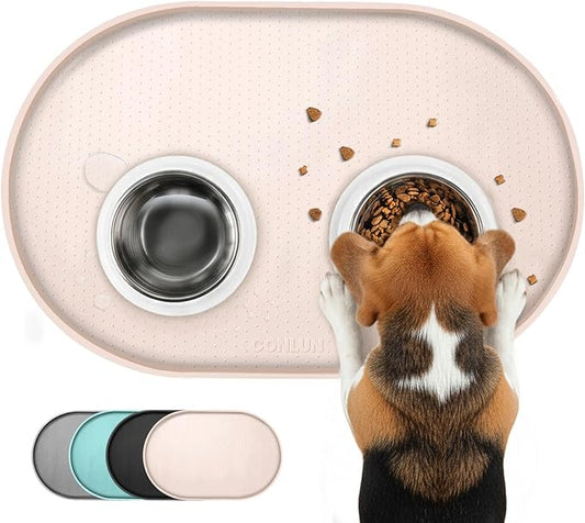 Dog Food Mat,Raised Edges Pet Food Mats for Spill Containment,BPA-Free Silicone Cat Dog Feeding Mat for Floor Waterproof,Rubber Pet Placemats for Food and Water Bowls 1/2 Inch