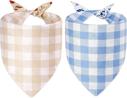 Spring Dog Bandanas Large 2PCS, 4 Pattern Summer Floral Scarf for Boy and Girl, Triangle Reversible Bibs Breed for Puppy Pets