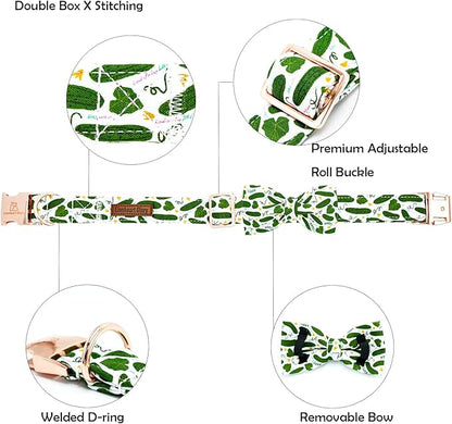 Lionheart glory Dog Bow Collar Cucumbers Print Dog Collar for X-Small Dogs,Female Male Dog Collars with Bowtie Spring Summer Collars Soft Adjustable Pet Collar Bows