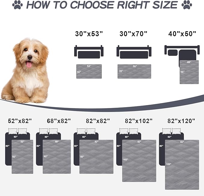 Smiry Waterproof Dog Bed Cover Blanket 82x102, Soft Reversible Pet Blanket, Washable Leakproof Cats Dogs Couch Cover for Sofa, Couch, Furniture, Grey/Dark Grey