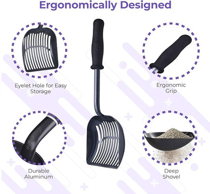 iPrimio Monster Cat Litter Scooper with 17 Inch Long Handle and Soft Grip - Sturdy Extra Large Deep Shovel Scoop - Cat Litter Scoop for Sore Hands - Kitty Litter Box Accessory
