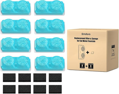 Official 8-Pack Replacement Filters and Sponges for 3.2L/108oz Stainless Steel Cat Water Fountain Cordless (4 Months Set)