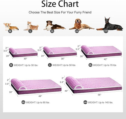 Orthopedic Jumbo Dog Bed Large Sized Dog with Pillow 56''X40'' Waterproof Soft Comfortable Egg Crate Foam Pet Crate Beds Mat with Removable Washable Cover and Non-Slip Bottom, Lilac