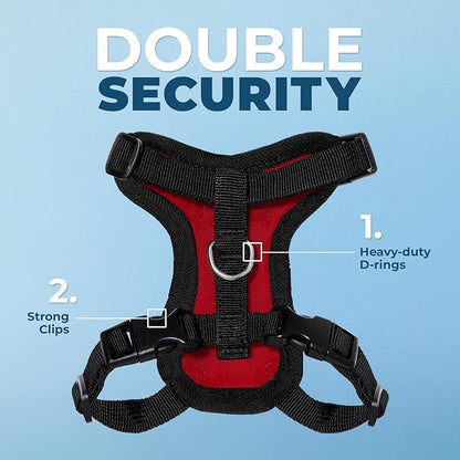Voyager Escape-Proof Step-in Lock Cat Harness & 5ft Neoprene-Handle Leash Set All-Weather Mesh with Reflective Stitching for Small to Large Cats by Best Pet Supplies, Red/Black Trim, XS