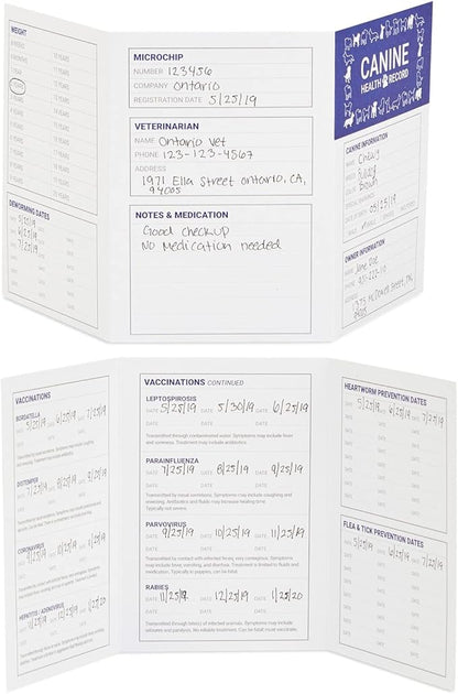 Juvale Puppy Record Card - Compact Portable Puppy Vaccination Record & Ink-Resistant Dog Vaccination Card - Dog Breeding Supplies - Pack of 24, 5 x 3.5 in Folded, White, Paper