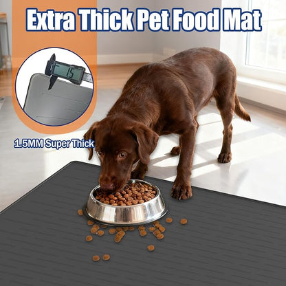48"x32" Extra Large Pet Food Mat, 1.5MM Super Thick Silicone Dog Mats for Food and Water, XXXL Nonslip Pet Feeding Mats for Floors,Dog Cat Bowl Mat with Raised Edges, Beige