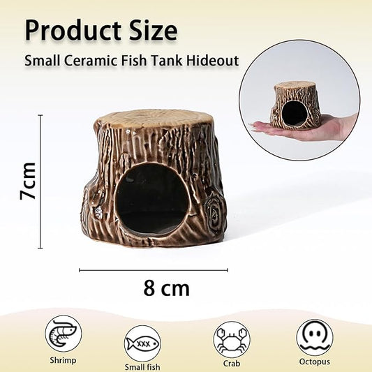 Aquarium Decor Cave Betta Fish Aquarium Accessories Ornaments Hiding Cave Wooden Stake Shape House Hideout for Shrimp Cichlid Hermit Crab, Octopus Hiding Breeding for Tank (Brown)