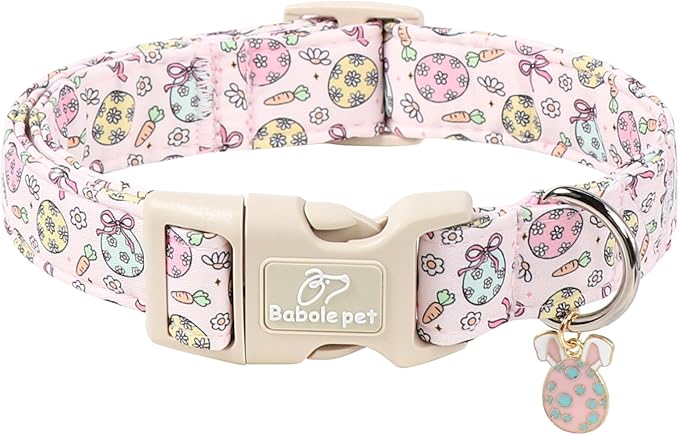 Easter Dog Collar for Large Dogs - Easter Egg Pastel Dog Collars, Cute Girl Dogs Collar, Lightweight Adjustable Pink Spring Holiaday Dog Collars with Quick Release Buckle L