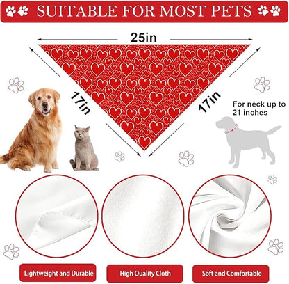 Valentines Dog Bandanas, Heart Red White Heart Dog Scarf, Mother's Day Dog Bandana for Medium Large Dogs Pets