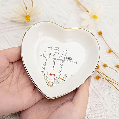 Personalized Pet With Name Jewelry Dish, Custom Cat Floral Ring Dish, Kitty Lover Gift, Unique Cat Lover Presents, Gifts For Kitten Owner Pet Lover, Decorative Trinket Holder for Vanity