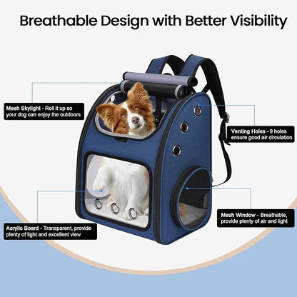 Expandable Pet Carrier Backpack for Cats, Dogs and Small Animals, Portable Pet Travel Carrier, Super Ventilated Design, Airline Approved, Ideal for Traveling/Hiking/Camping, Blue