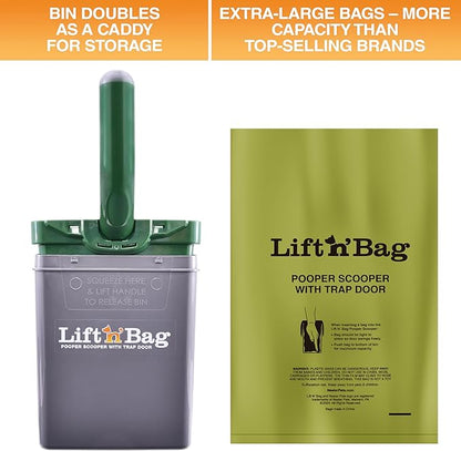 Neater Pet Brands Lift N’ Bag 2.0 Dog Pooper Scooper with Bag Attachment for Small to Large Dogs, New & Improved Design, 15 Refill Bags, Heavy Duty Dog Poop Scooper for Yard & Walks, One-Hand Use