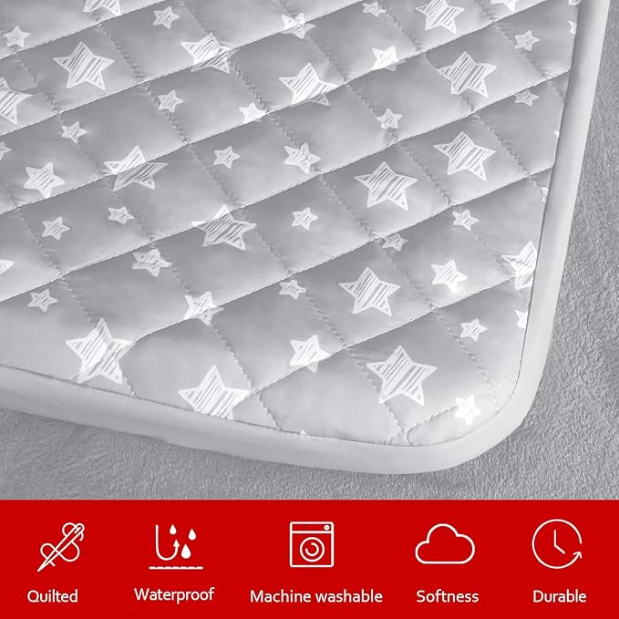 Waterproof Dog Bed Covers Replacement Washable Pet Hair Easy to Remove, Noiseless Quilted Puppy Pet Bed Cover Lovely Grey Star Print 29x41 Inches, for Dog/Cat, Cover Only
