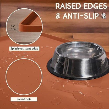 MateeyLife Silicone Cat & Dog Food Mat for Floors Waterproof, Anti-Slip Dog Bowl Mats for Food and Water, Pet Feeding Mats with Lip to Prevent Spills, Pet Placemat for Messy Drinkers to Protect Floors