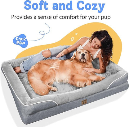 Orthopedic Washable Large Dog Bed - Egg Foam Dog Beds for Large and Medium Dogs Big Pet Beds with Removable Washable Cover and Bolster for Extra Large Dogs