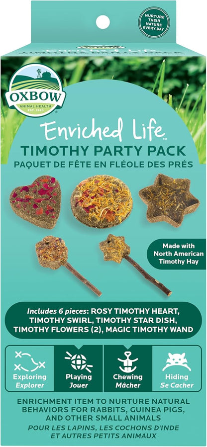 Oxbow Enriched Life Timothy Party Pack – Rabbit and Guinea Pig Toys, Chinchilla and Hamster Enrichment, Small Pet Accessories for Cages, Bunny Chew Toys Made with Timothy Hay, 6 Piece Variety Set