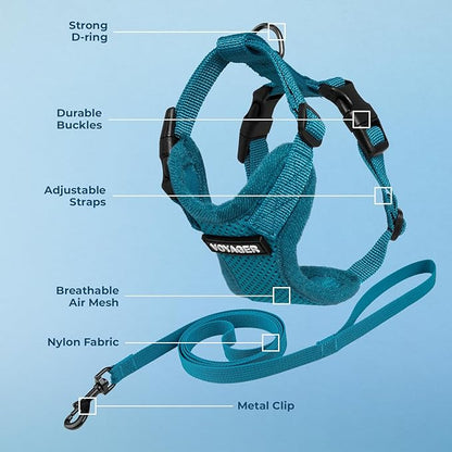 Voyager Escape-Proof Step-in Lock Cat Harness & 5ft Neoprene-Handle Leash Set All-Weather Mesh with Reflective Stitching for Small to Large Cats by Best Pet Supplies, Turquoise, XXXS