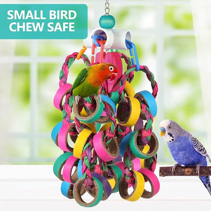 Bird Toys Conure Toys,Bird Parrot Foraging Shredder 24 Pcs Colorful Bagel Chewy Rings for Small Parrots Parakeets Conures Cockatiels Love Bird Cage Accessies (W)