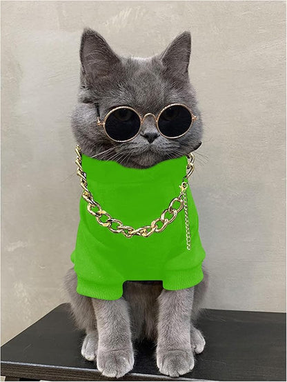 QWINEE 3Pcs Dog Hoodie Cat Apparel Dog Custume Set with Necklace and Sunglasses Pet Clothes for Puppy Small Medium Dogs Cats Green Small