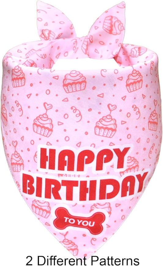 Dog Birthday Bandana Girl for Large to X-Large Dogs, Reversible 2 Patterns in 1, White & Pink Confetti Scarf, Puppy Party Outfit Gift (18-23" Neck)