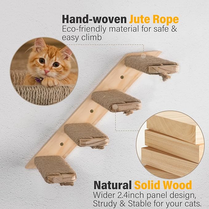 4 Steps Cat Wall Shelves Cat Wall Stairs (Brownish White, 1 Pack 4 Steps, 1)