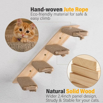 4 Steps Cat Wall Shelves Cat Wall Stairs (Brownish White, 1 Pack 4 Steps, 1)