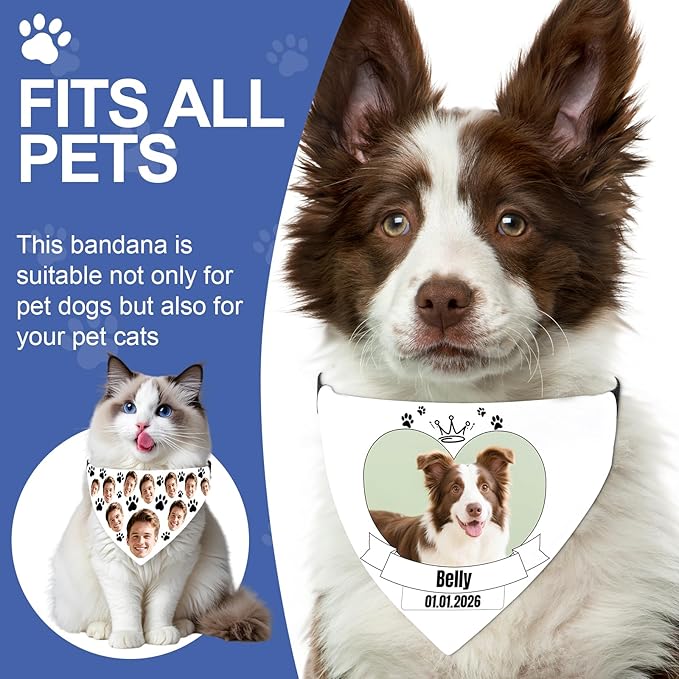 Funny Personalized Dog Bandana Custom Face Design, Custom Dog Bandana with Name, Pet Scarf for Small Medium Large Dogs Personalized Pet Accessories (Funny Style, Small)
