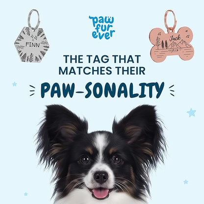 PawFurEver Custom Engraved Pet ID Tag – Personalized Dog Name Tag for Dogs and Cats, Stainless Steel Collar Accessory with Cute Designs for pet Name Tags (Hexagon, Gold)