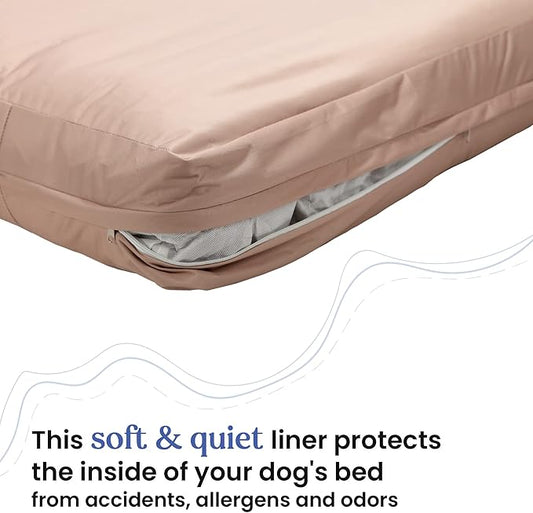 Dog Bed Cover – Waterproof Cover for Dog Bed – Heavy Duty, Machine Washable Zippered Liner – Durable, USA-Made Fabric for Pets – Ideal Pet Bedding Protector for Accidents and Messes - Large (Tan)