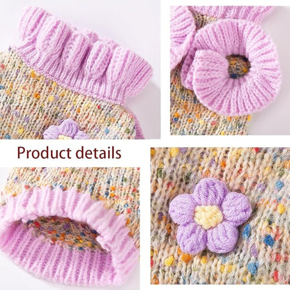 Purple Small Dog Sweater, Knitted Cat Sweater, Holiday Puppy Clothes for Little Dog Girl, Cold Weather Outfit for Kitten Chihuahua Yorkie Teacup Dachshund Pug (Purple, Medium)