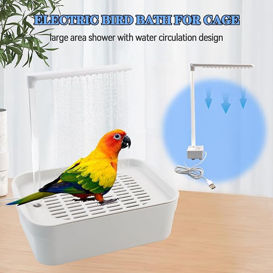 Automatic Bird Shower with Pump,Electric Bird Bath for Cage Water Circulated Indoor Parrot Bath Shower with USB Power Plug Bathwater Cycle Conure Bathtub for Parakeet Cockatiel Lovebird
