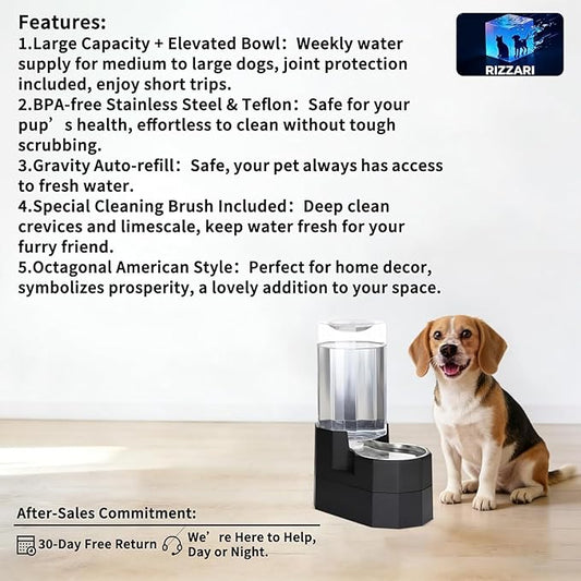 Sfozstra Raised Pet Water Dispenser: 8L Black Automatic Stainless Steel Gravity Cat Feeder for Elderly Pet Dogs Indoor Outdoor