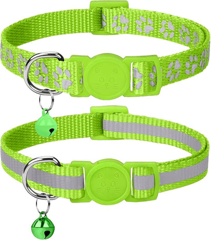 Taglory Kitten Collar Breakaway with Bell, 2 Pack Girl Boy Pet Kitten Collar Adjustable 6-8 Inch for 2-6 Months Cat, Green