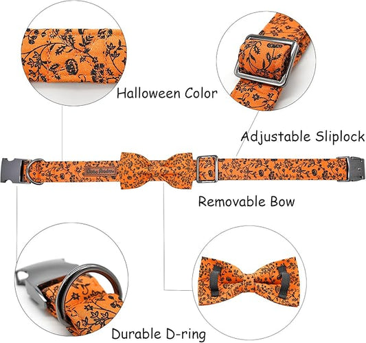 Halloween Dog Collar, Pet Collar Dog Bow Pumpkin Dog Collar Girl Boy Holiday Pet Dogs Collar Gift Bow Dog Collars Cute Soft Puppy Collar for Large Dogs