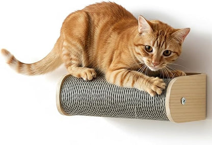 Cat Wall Shelves for Cat Wall Steps, Perch, Ladder, Wooden Floating Modern Mounted Space Saving Furniture with Scratching Cushion Removal Cover for Climbing, Jumping and Sleeping(Feeding Bowl Set)