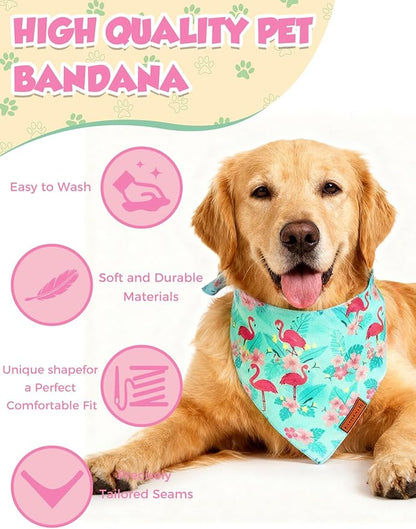 Luxury Double-Layer Dog Birthday Bandana – Handmade, Silk-Soft Polyester for All Dog Sizes | Birthday & Party Outfit | Gift-Ready Pet Accessory(Blue Flamingo,Medium)