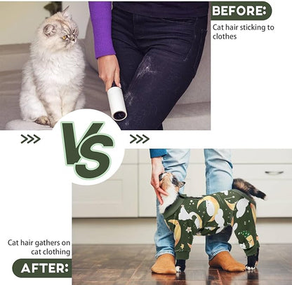 QBLEEV Cat Onesie for Cats After Surgery, Sticky Hair Cat Pajamas for Cats Only, Recovery Suit Shirt for Male Female, Full Body Long Sleeve Surgical Bodysuit, Stop Licking & Shedding