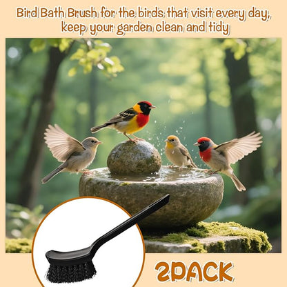 2 Pcs Brush for Bird Baths Black Hard Bristle Cleaning Brush with Ergonomic Handle Utility Bird Bath Cleaner for Bird Feeder Bath Accessories Fountain Outdoor Cleaning