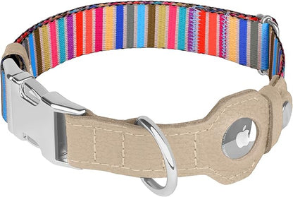AirTag Dog Collar for Small Medium Large Breed - Adjustable Cute Pattern Dog Collar with Airtag Holder - Soft Leather Tracker GPS Apple Air Tag Pet Collars (Small, 12"-15" Neck Fit, Serape)