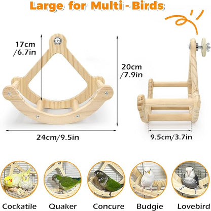 Rocking Bird Toys Perch for Window and Cage, Bird Perch for Wall Suction Mount, Wooden Parrot Toys for Medium Birds, Enrichment Cockatiel Toy Fun and Accessoriess for Budgie, Lovebird, Conure