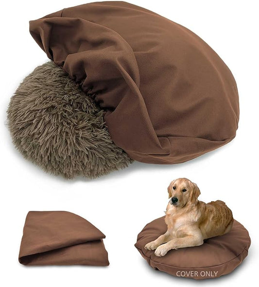 Dog Bed Cover Waterproof Replacement Machine Washable Covers for 44x44 Inch Dog Bed Heavy Duty Scratch Resistant Mattress Protector Pet Bed Round Brown Cover Only