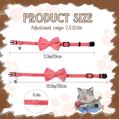 Sliverdew 2 Pcs Velvet Cat Bow Tie Collar Breakaway Cat Collar with Bell Adjustable Bowtie Kitten Small Puppy Safety Collar Solid Color Set Pet Bow Tie Collar (Pink, Blue)