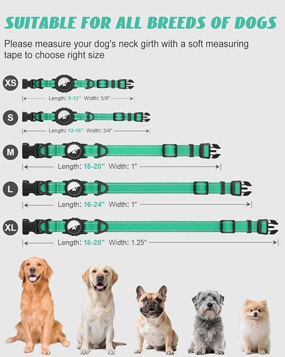Joytale Airtag Dog Collar, Reflective Pet Collar with Waterproof AirTag Holder, Dual D-Rings, Soft Padded Adjustable for Extra Small and Puppy Dogs, Teal, XS