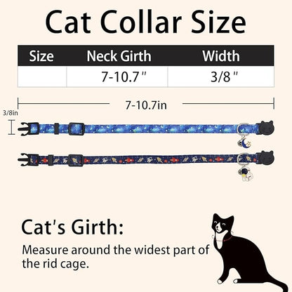 Cat Collar Breakaway, 2 Pack Cotton Cats Collars with Bells, Cute Astronaut Shaped for Girl Boy Kittens