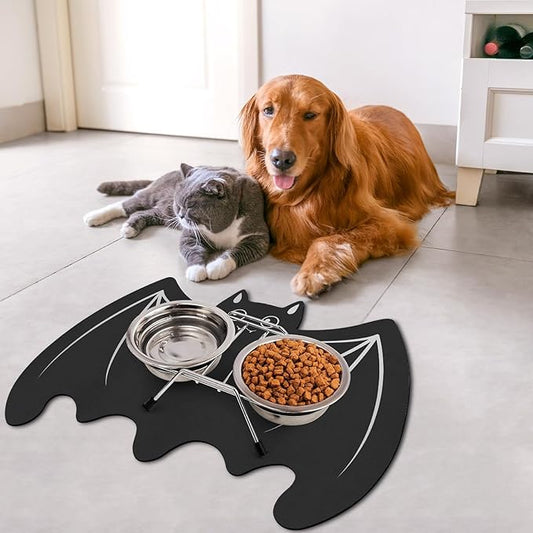 Pet Mats for Food and Water Dog Cat Food Mats Pet Feeding Mat Anti-Slip No Stains Quick Dry Floors Waterproof Placemat Pet Food Bowl Mat Halloween Decorations - 23.6" x 15.7" Bat