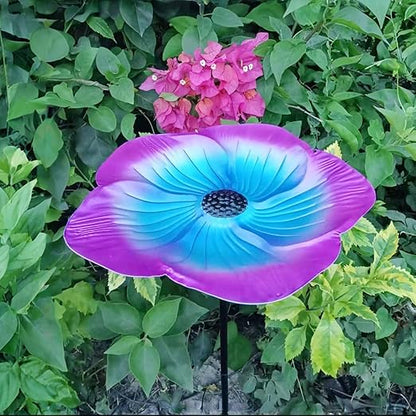 Bee Watering Station, Butterfly Cups for Garden Metal Bee Water Feeder with Flower Design, Colorful Bird Bath Bowl for Outdoor Garden Yard Decor, Decorative Glass Flower Design (Yellow+Purple)