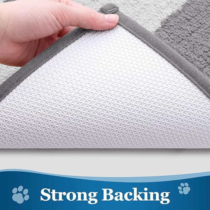 Buganda Dog Door Mat for Muddy Paws, Absorbent Dirt Trapper Washable Indoor Doormats, Non Slip Low-Profile Mud Mat for Dogs, Front Entrance Doormat for Inside Floor (40x32 Inches, Light Grey)
