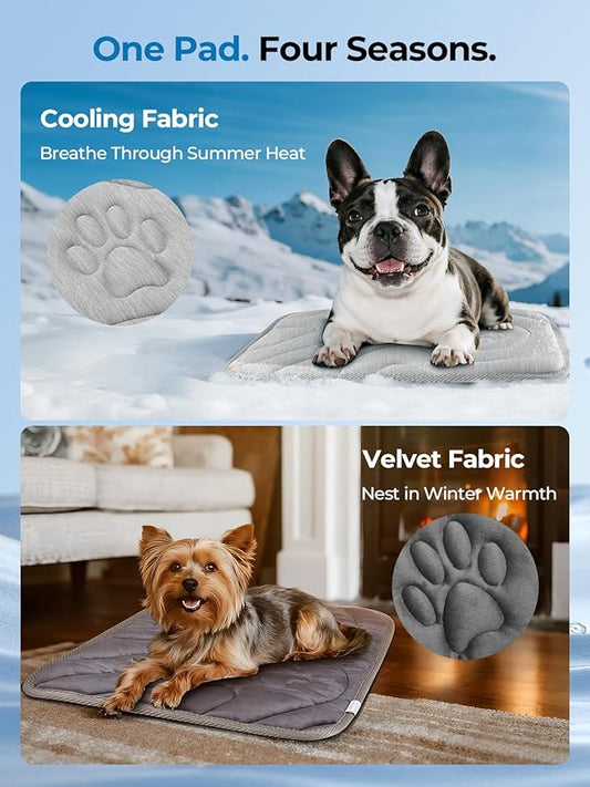 Dog Cooling Mat, Reversible Cool & Warm Pet Orthopedic Pad, Thick Mat for Summer & Winter, Machine Washable, Portable for Crate, Kennel, Bed, Floor, Sofa, Car (Cool Grey, Small: 24" x 18")