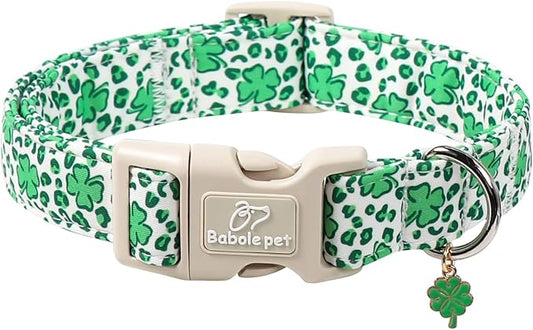 St Patricks Day Dog Collar for Small Dogs - Leopard Lucky Clover Dog Collars, Lightweight Adjustable Irish Green Festival Shamrock Dogs Collars with Quick Release Buckle S