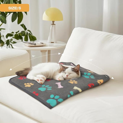 Luciphia 1 Pack 3 Blankets Fluffy Premium Fleece Pet Blanket Flannel Paw Printed Throw for Dog Cat(Medium 30x20'', Grey/Brown/Blue)